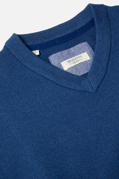 Benetti Quinn Regular Fit Cotton Blend V Neck Jumper Indigo