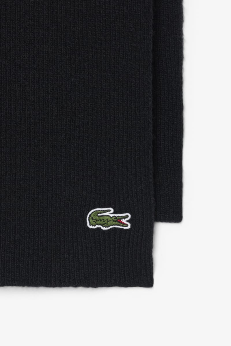Lacoste RB5385 Ribbed Wool Beanie and Scarf Gift Set Black