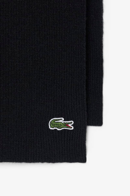 Lacoste RB5385 Ribbed Wool Beanie and Scarf Gift Set Black