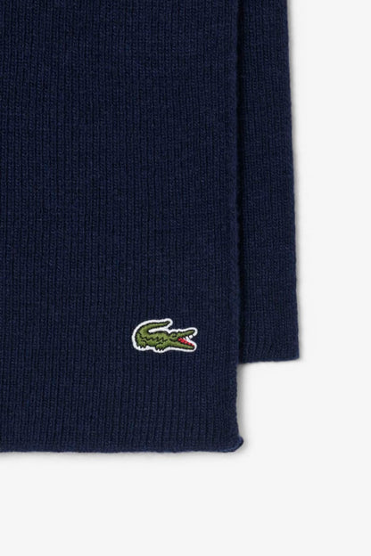 Lacoste RB5385 Ribbed Wool Beanie and Scarf Gift Set Navy Blue