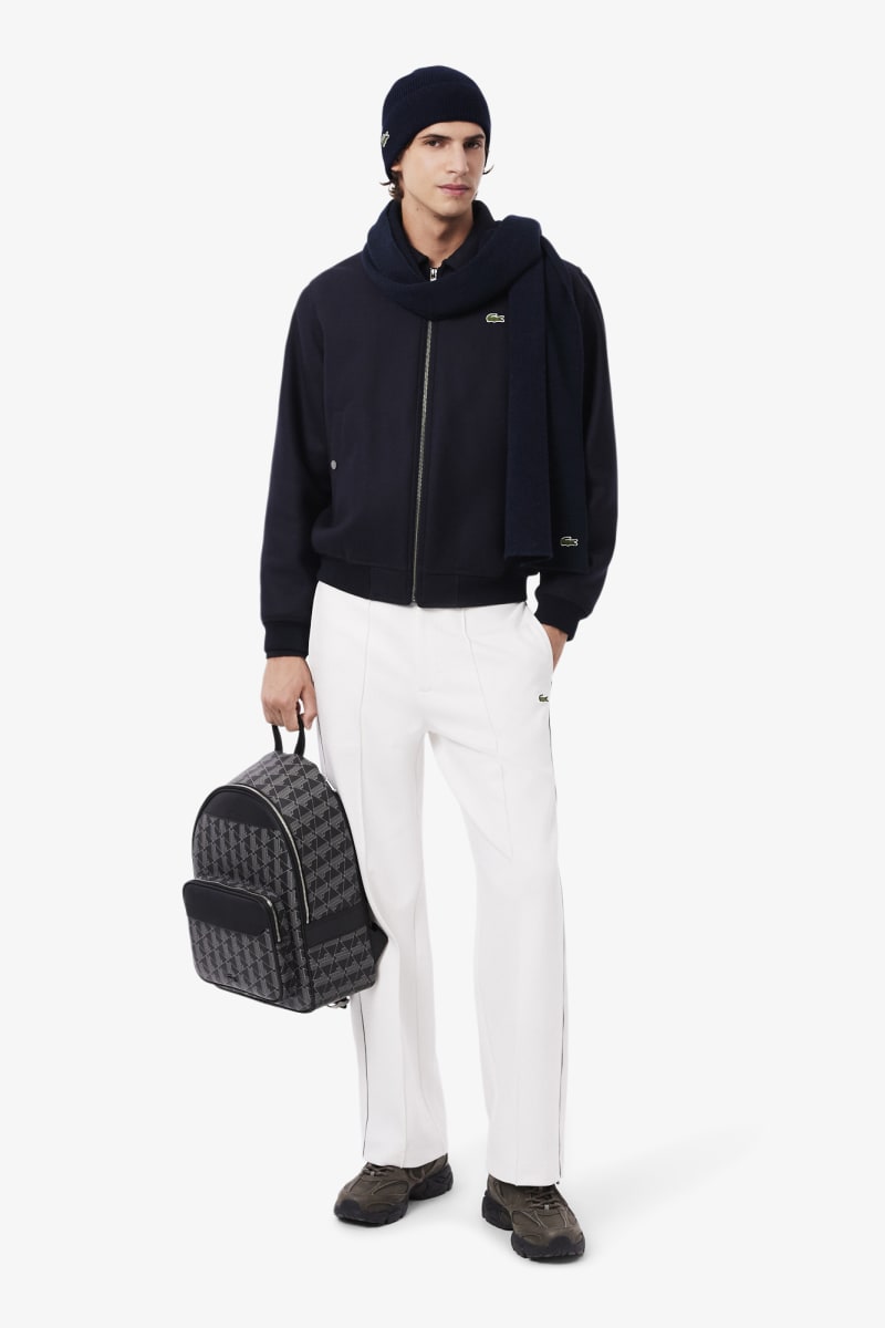 Lacoste RB5385 Ribbed Wool Beanie and Scarf Gift Set Navy Blue