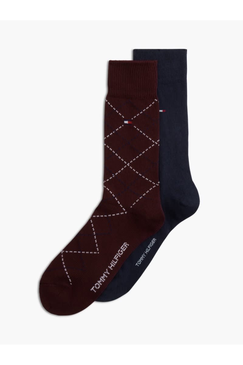 Tommy Hilfiger argyle flag socks two pack in deep rouge and navy