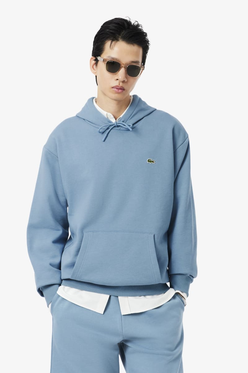 Lacoste SH8863 Classic Fit Cotton Fleece Hoodie Blue