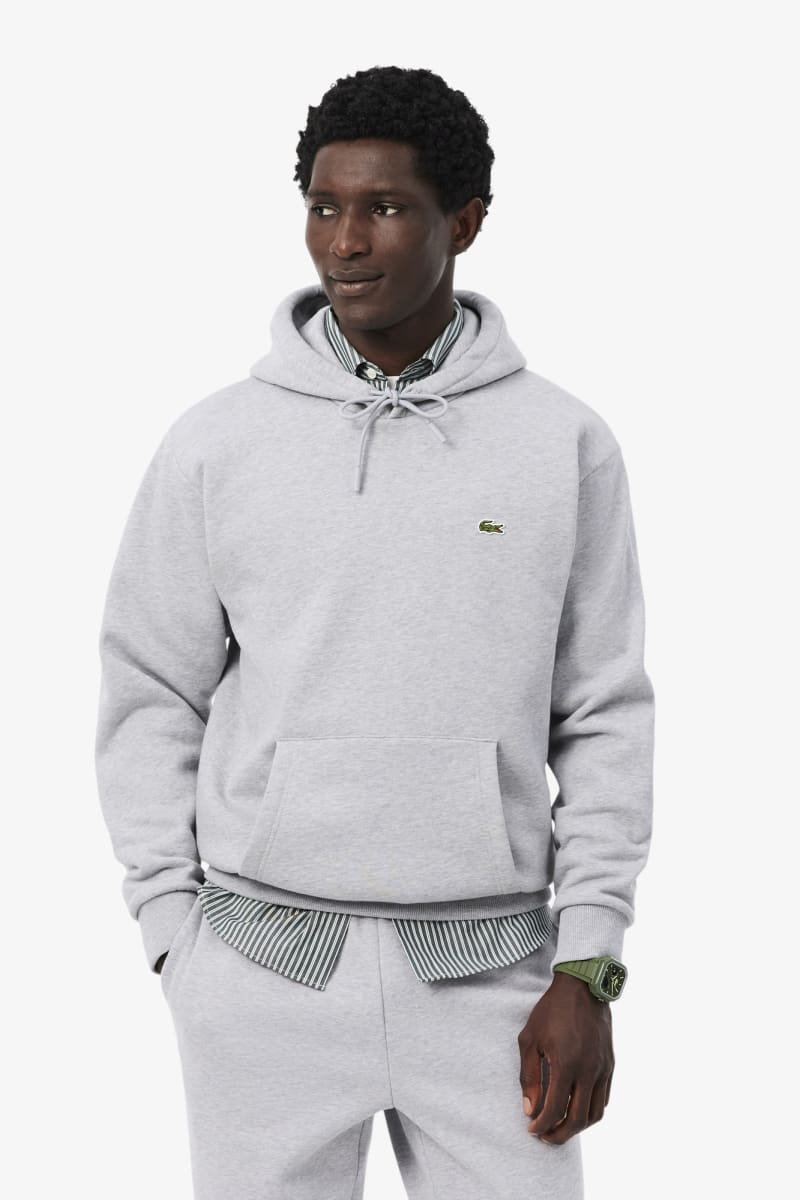 Lacoste SH8863 Classic Fit Cotton Fleece Hoodie Silver Chine