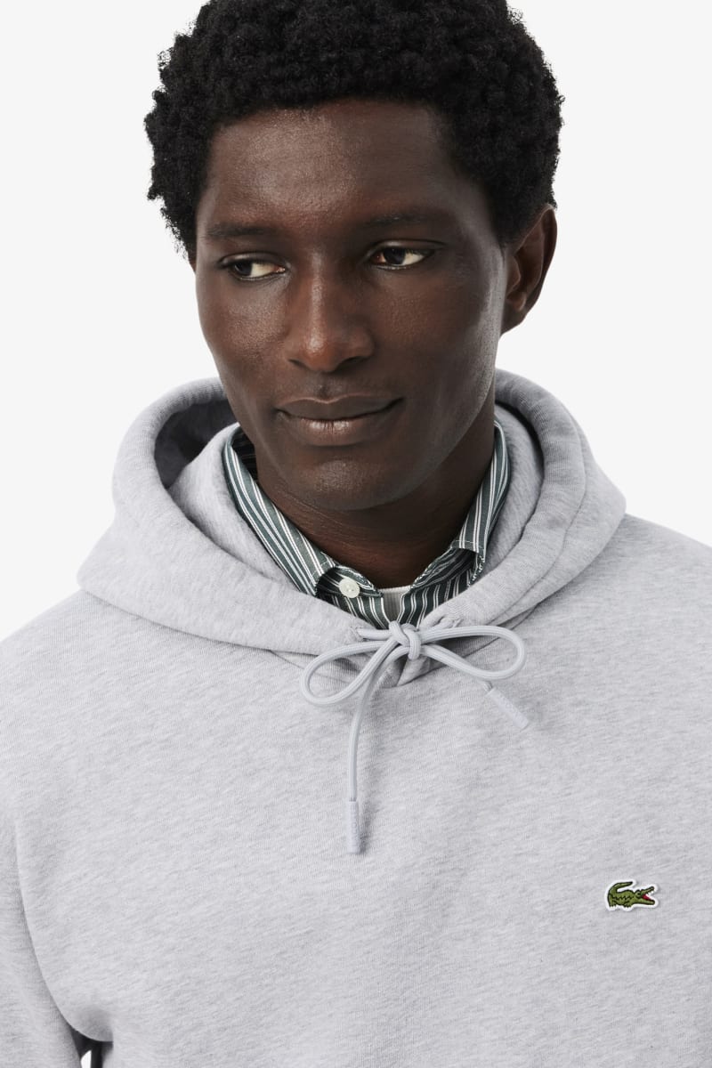 Lacoste SH8863 Classic Fit Cotton Fleece Hoodie Silver Chine