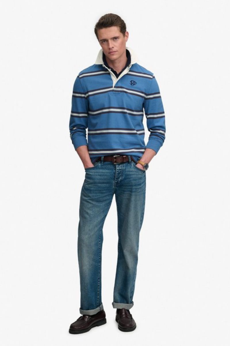 Superdry Vintage Athletic Stripe Rugby Top Blue