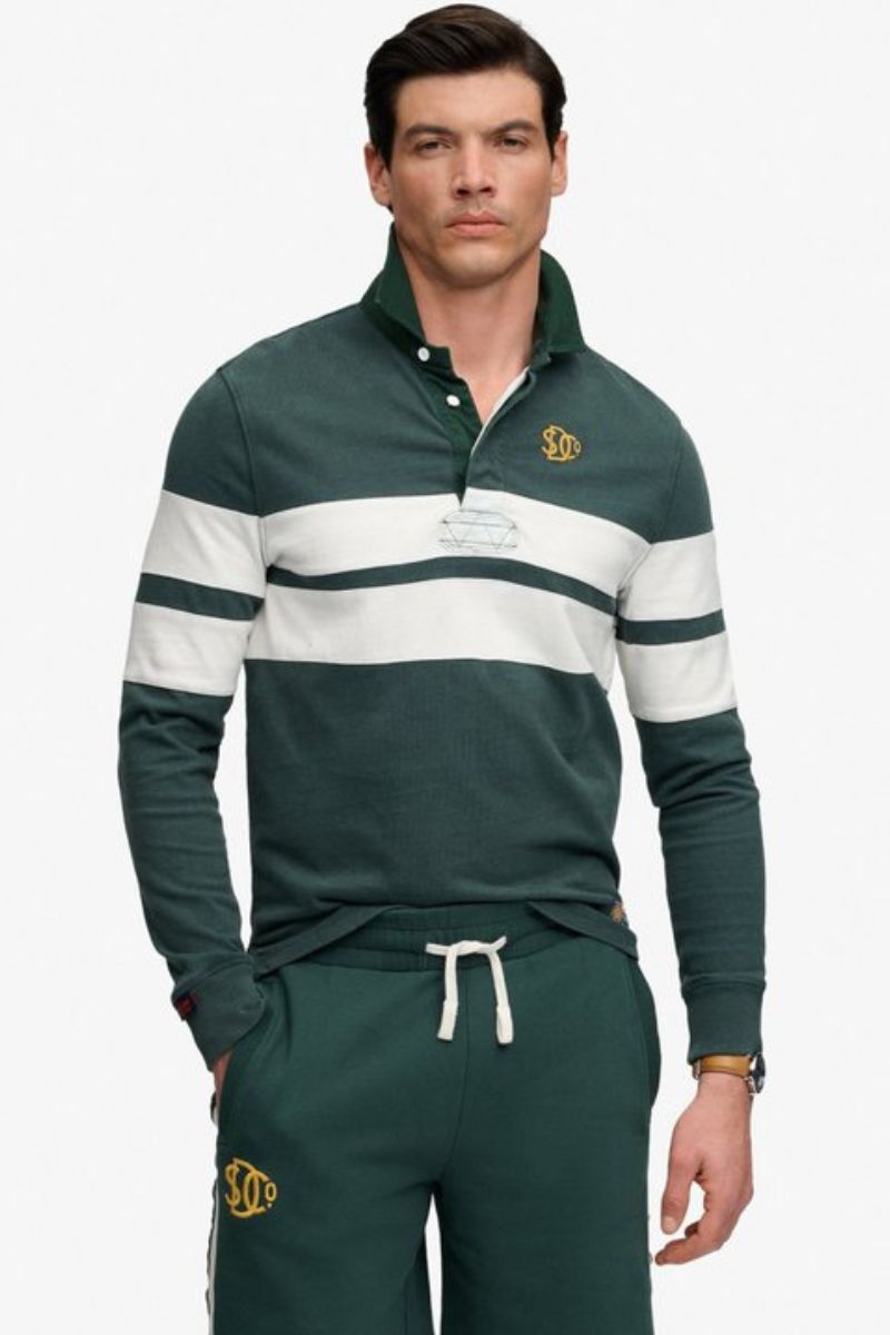 Superdry Vintage Athletic Stripe Rugby Top Green