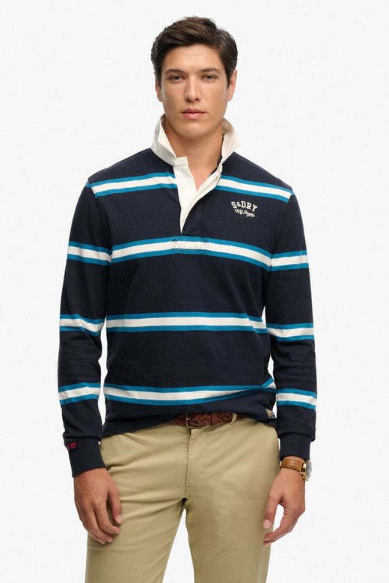 Superdry Vintage Athletic Stripe Rugby Top Navy