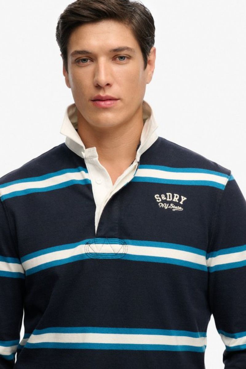 Superdry Vintage Athletic Stripe Rugby Top Navy