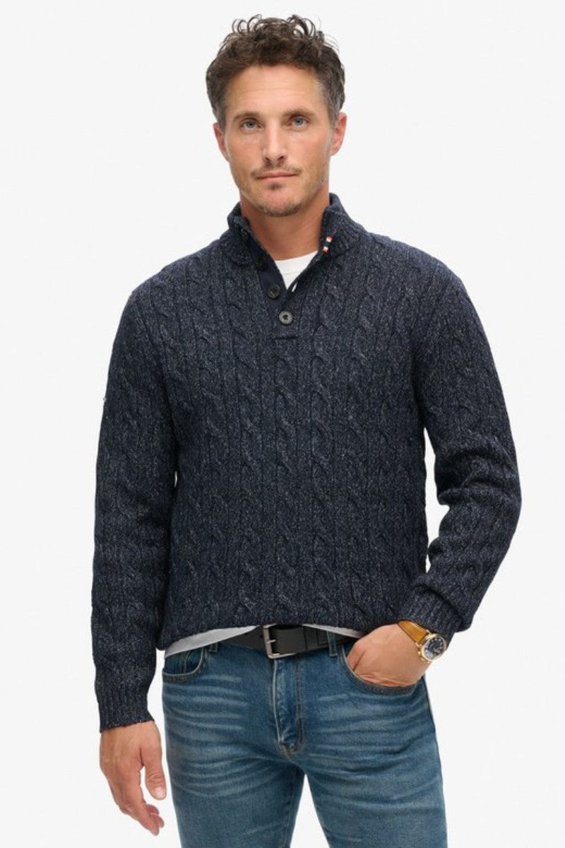 Superdry Cable Button Neck Dark Navy