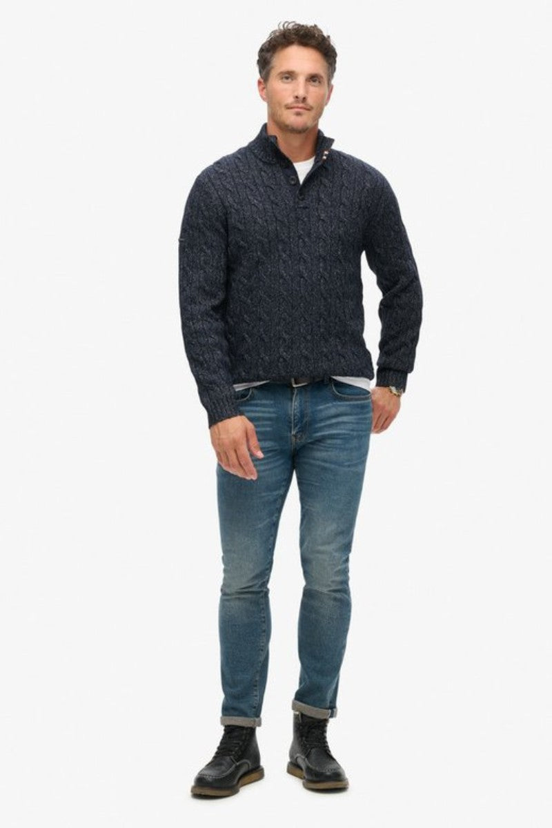 Superdry Cable Button Neck Dark Navy