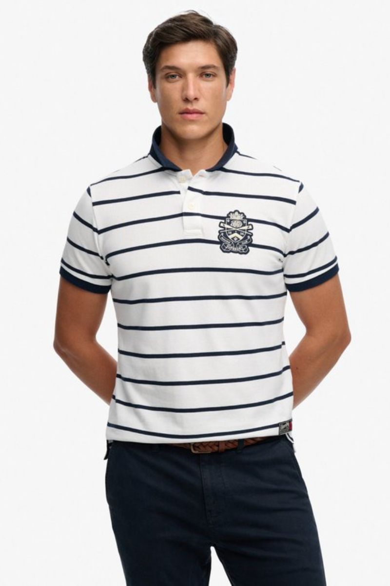 Superdry Crest Stripe Polo Optic Navy