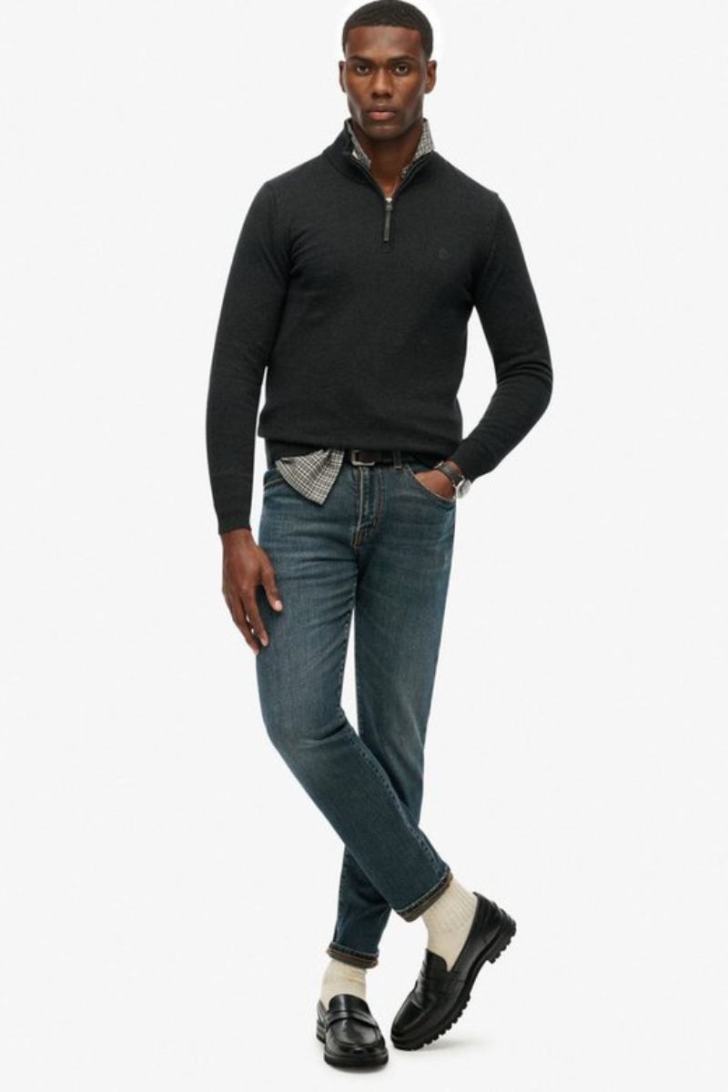 Superdry Essential Cotton Half Zip Charcoal