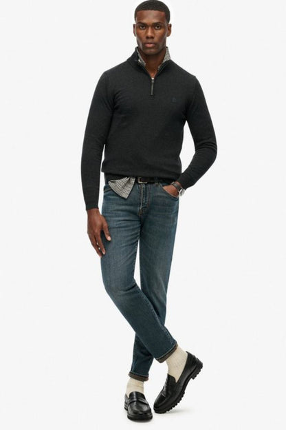 Superdry Essential Cotton Half Zip Charcoal