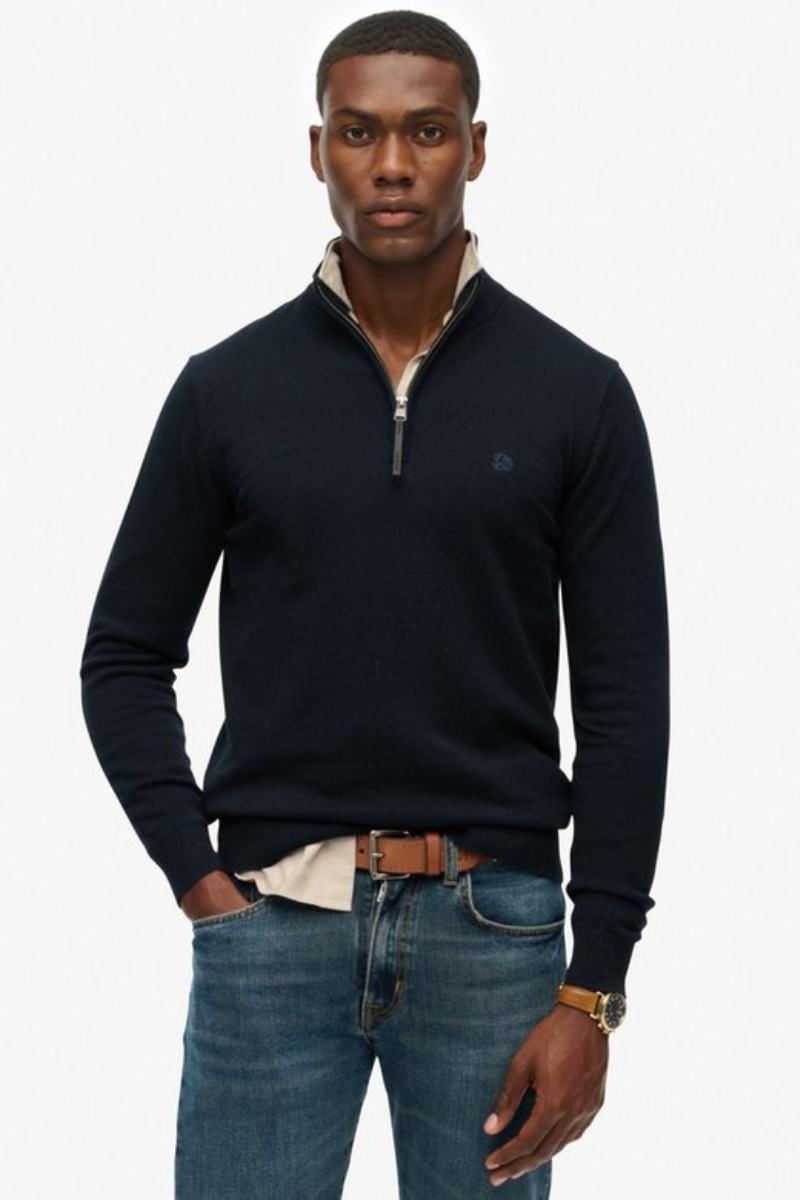 Superdry Essential Cotton Half Zip Navy