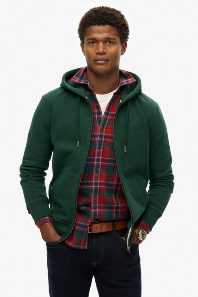 Superdry Ess Logo Zip Hoodie Enamel Green