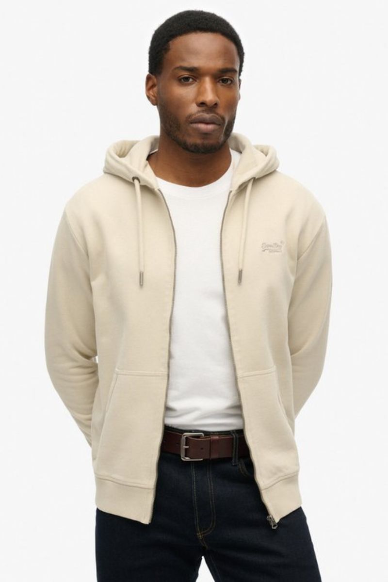 Superdry Ess Logo Zip Hoodie Light Stone