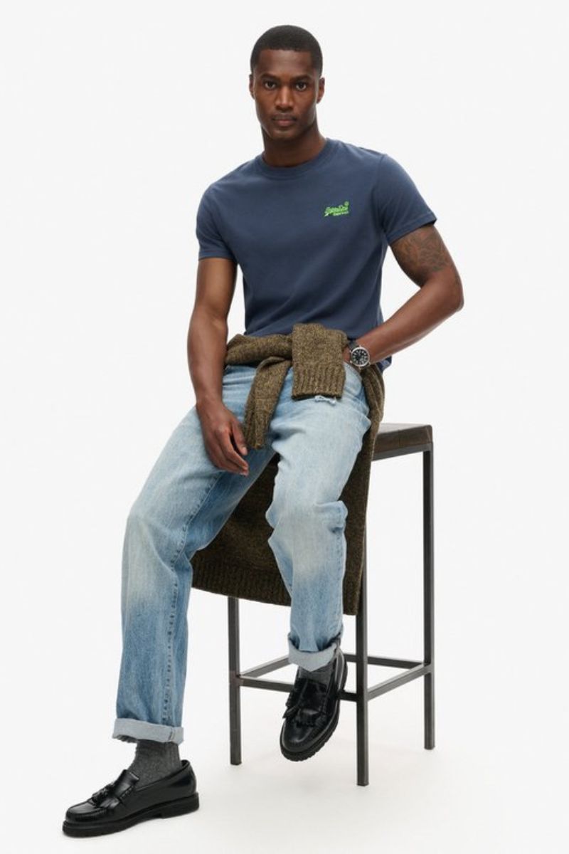 Superdry Essential Logo T-Shirt Navy Lime