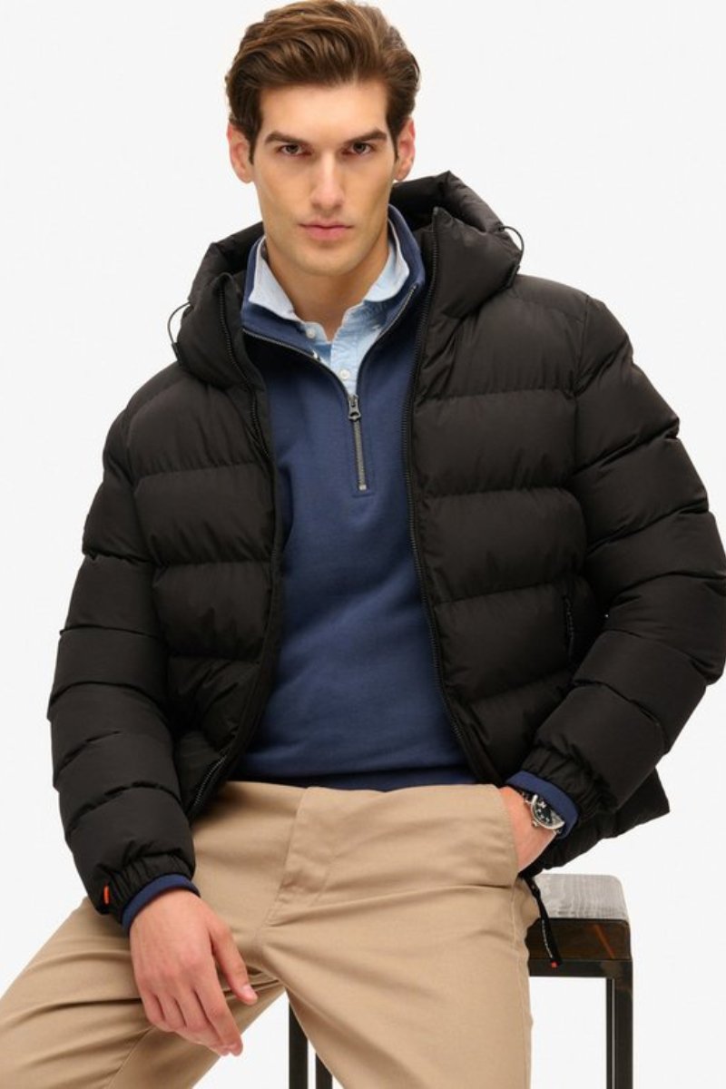 Superdry Hooded Sports Puffer Black