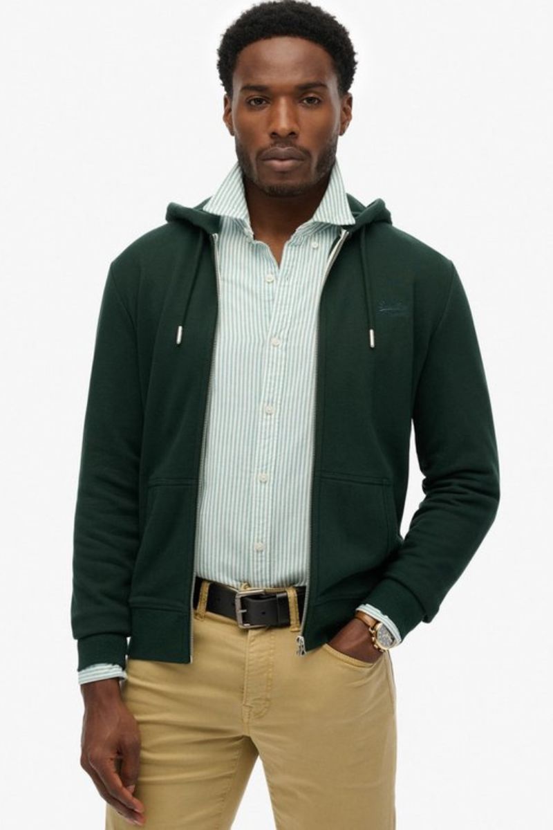 Superdry Essential Logo Zip Hoodie Forest Green