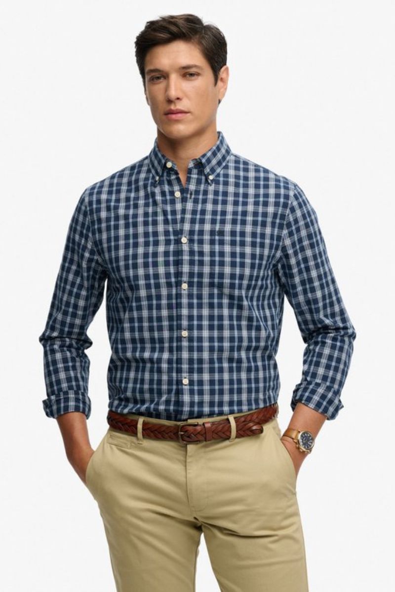 Superdry Preppy Poplin Shirt Navy Check