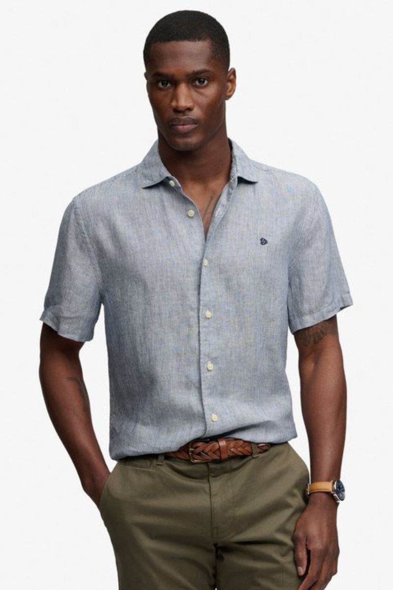 Superdry Riviera SS Linen Shirt Navy Stripe