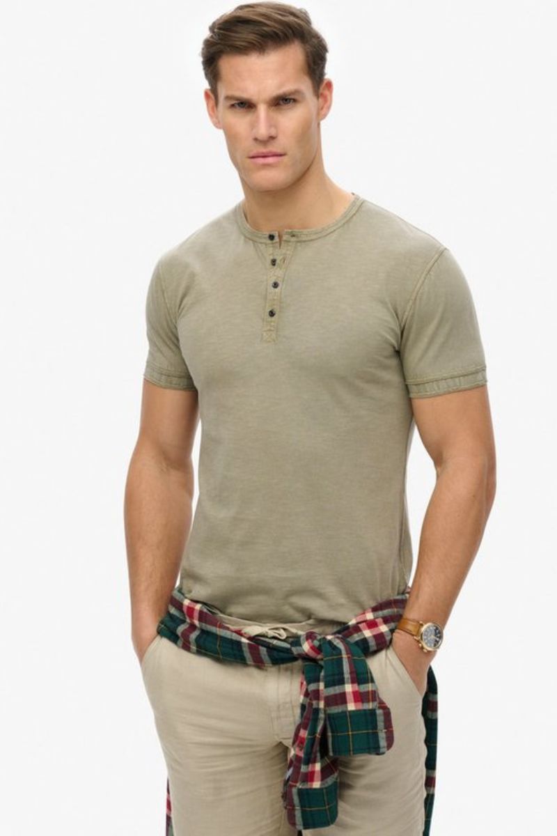 Superdry Slub SS Grandad Khaki Green