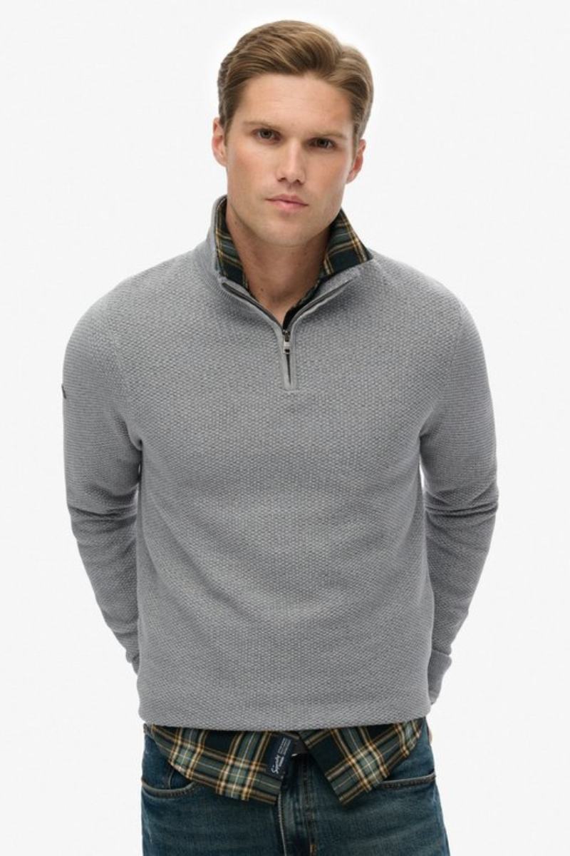 Superdry Cotton Texture Half Zip Grey