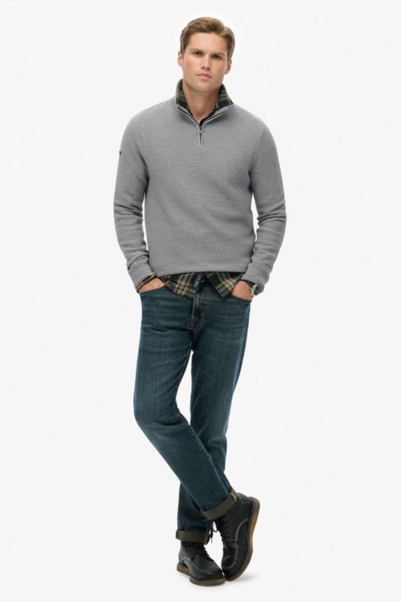 Superdry Cotton Texture Half Zip Grey