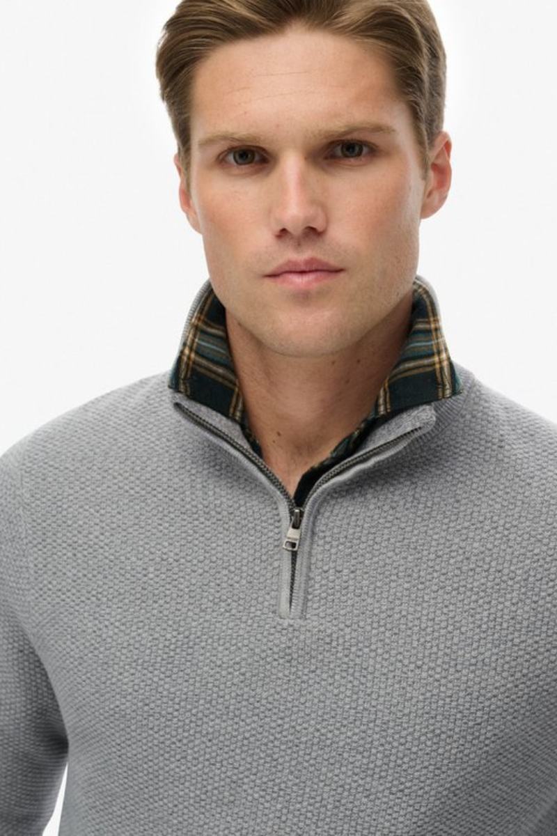 Superdry Cotton Texture Half Zip Grey