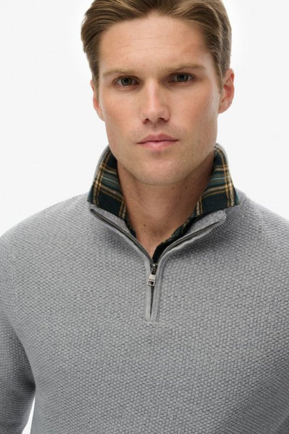 Superdry Cotton Texture Half Zip Grey