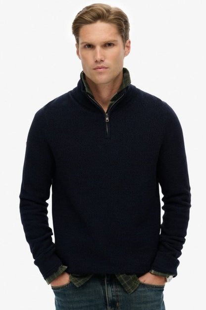 Superdry Cotton Texture Half Zip Navy