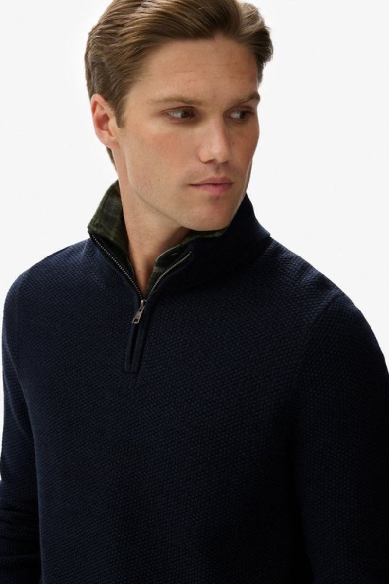 Superdry Cotton Texture Half Zip Navy