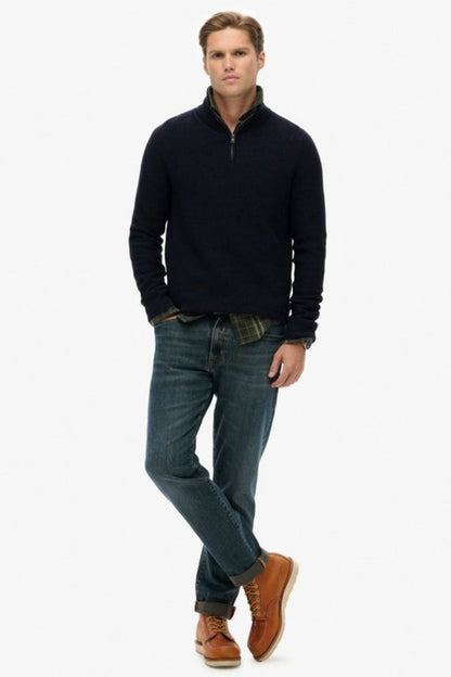 Superdry Cotton Texture Half Zip Navy
