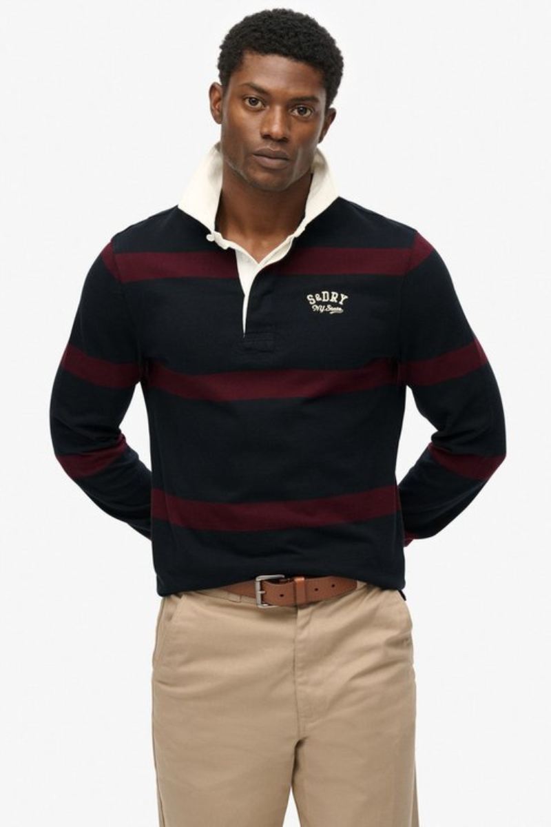 Superdry Vintage Stripe Rugby Top Port