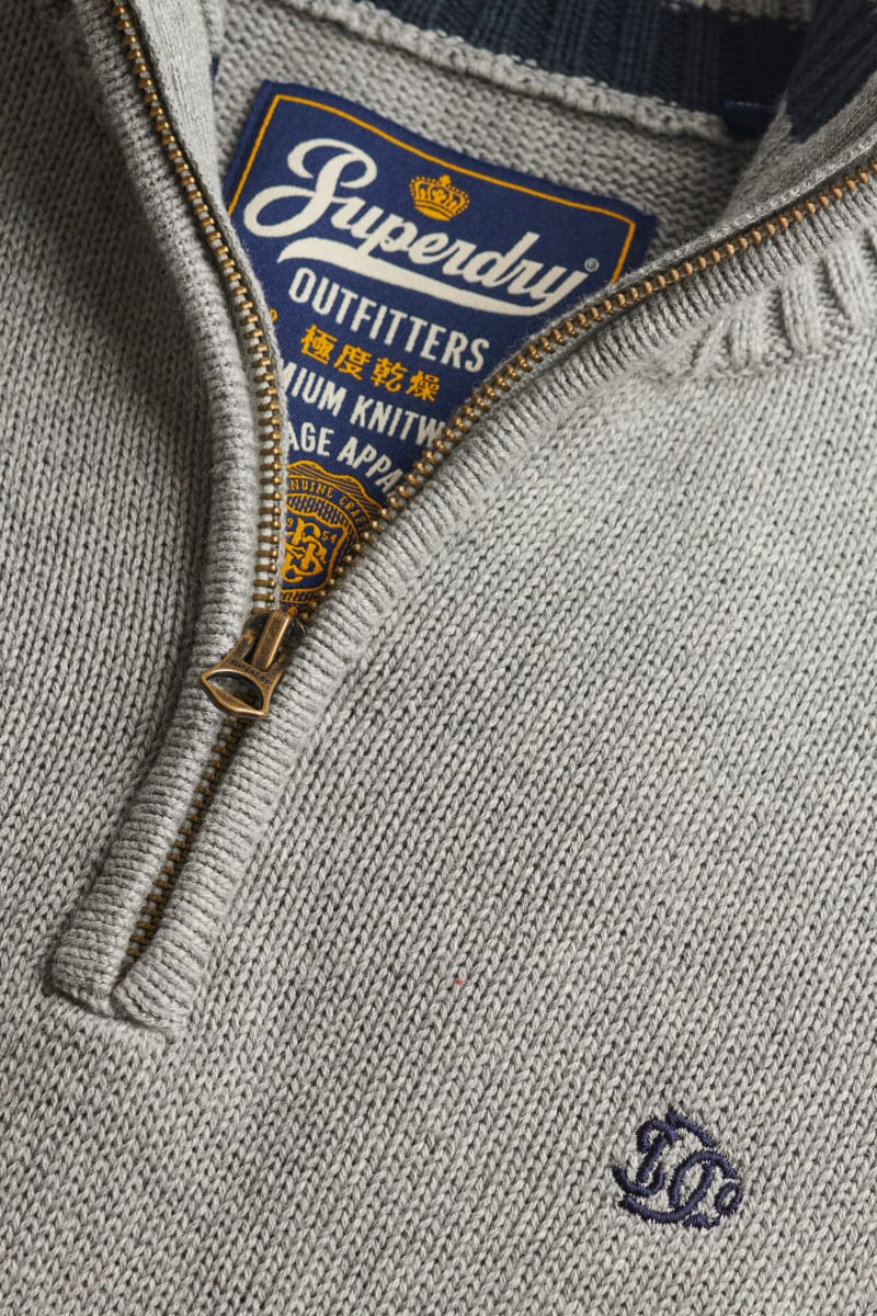 Superdry M6110764A Slim Fit Cotton Half Zip Knit Jumper Grey Marl