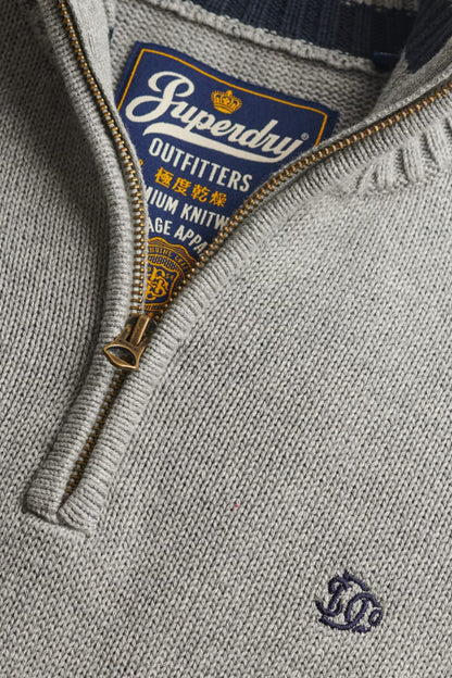 Superdry M6110764A Slim Fit Cotton Half Zip Knit Jumper Grey Marl