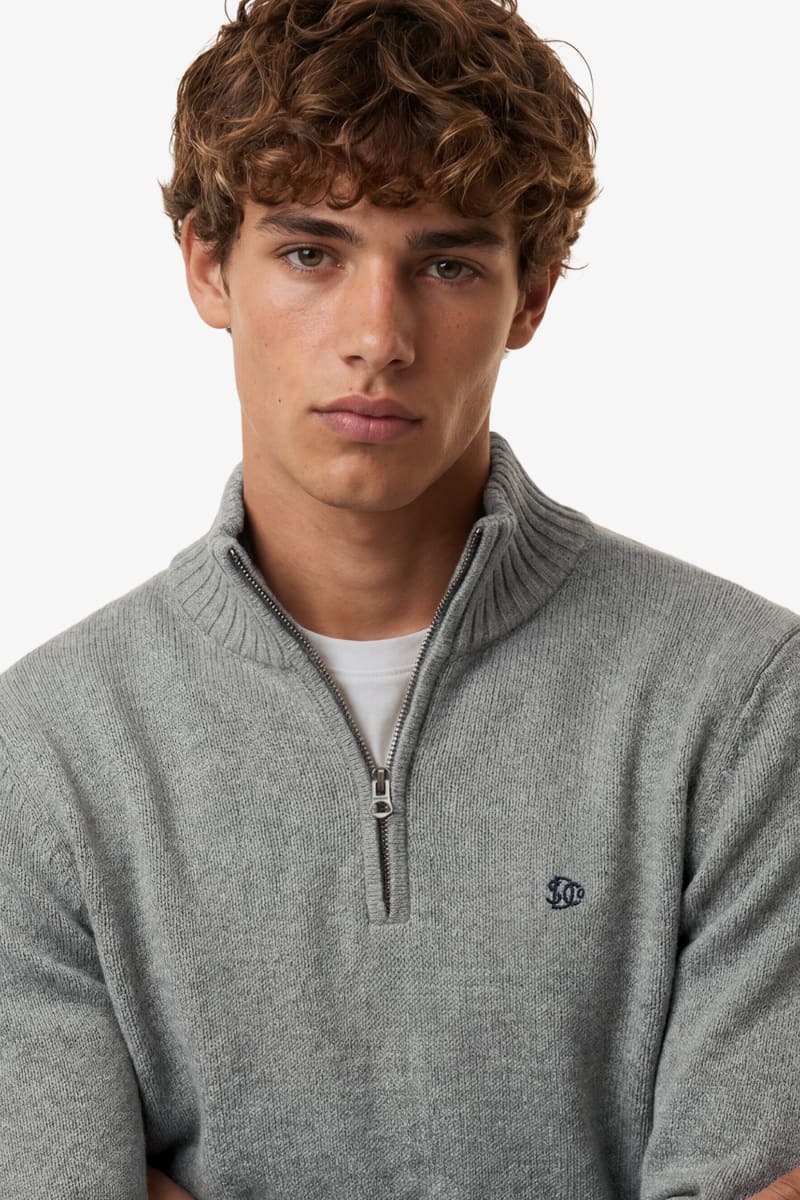 Superdry M6110764A Slim Fit Cotton Half Zip Knit Jumper Grey Marl