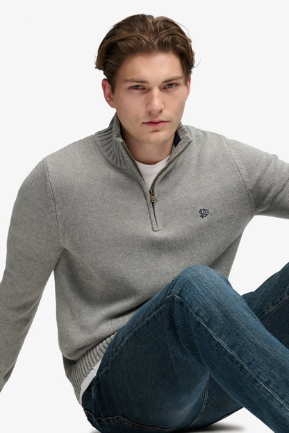 Superdry M6110764A Slim Fit Cotton Half Zip Knit Jumper Grey Marl