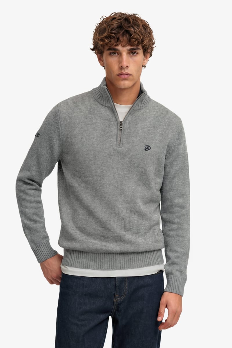 Superdry M6110764A Slim Fit Cotton Half Zip Knit Jumper Grey Marl