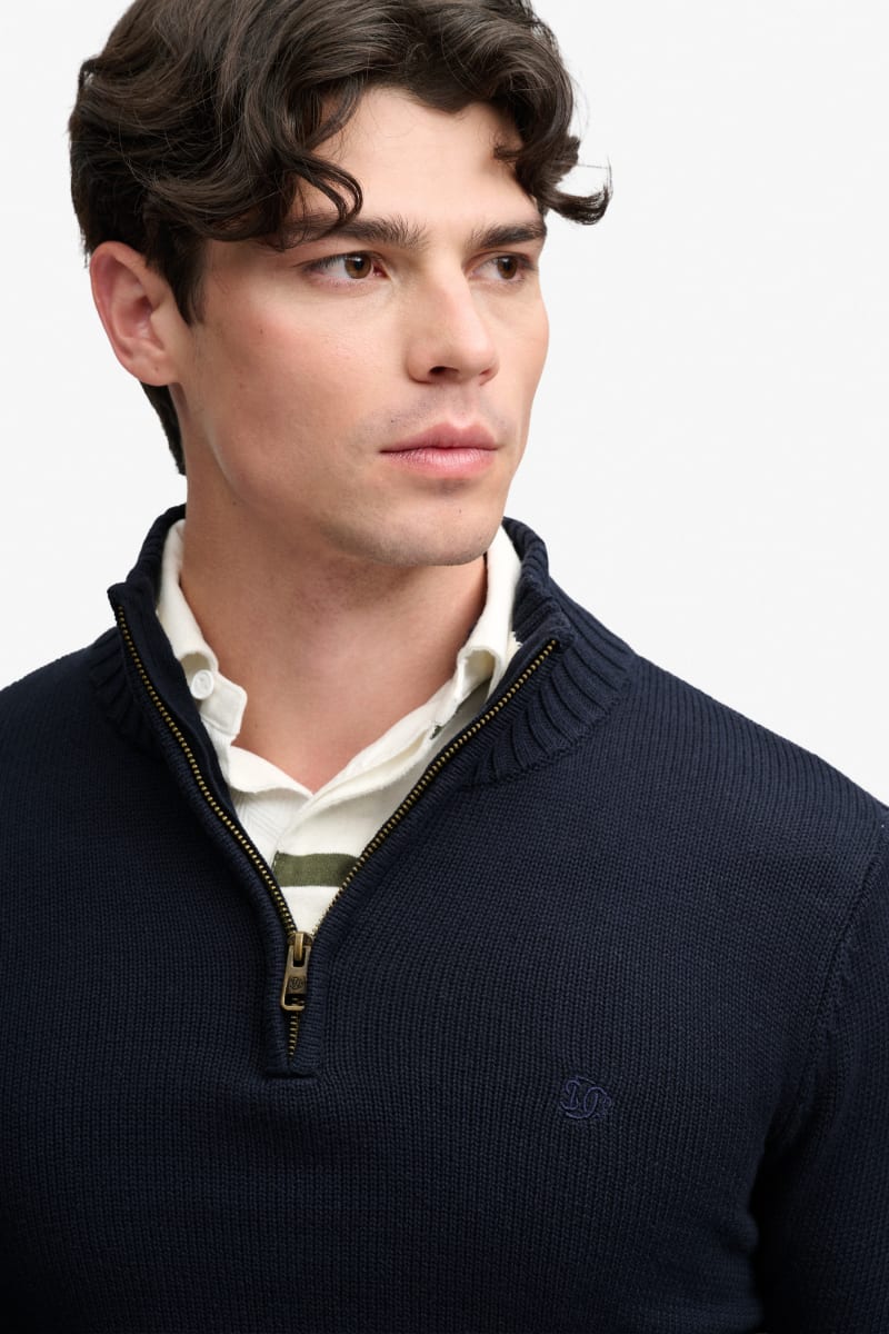 Superdry M6110764A Cotton Half Zip Knit Jumper Navy