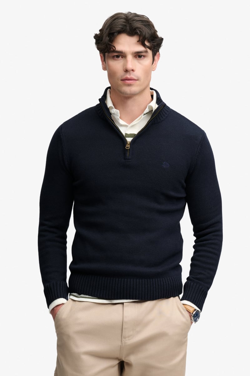 Superdry M6110764A Cotton Half Zip Knit Jumper Navy