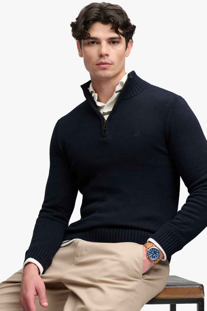 Superdry M6110764A Cotton Half Zip Knit Jumper Navy