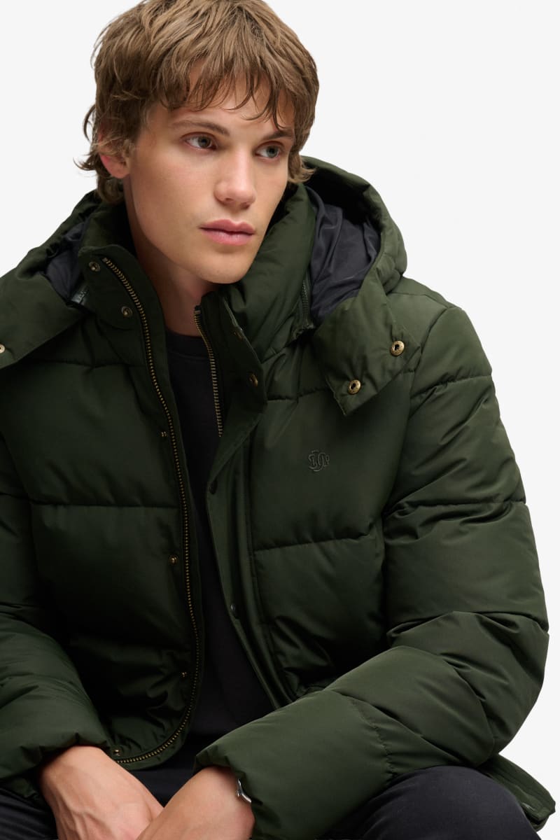 Superdry Premium Hooded Puffer Jacket - Surplus Goods Olive Green