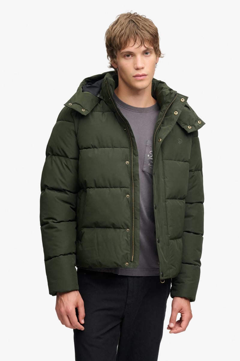 Superdry Premium Hooded Puffer Jacket - Surplus Goods Olive Green
