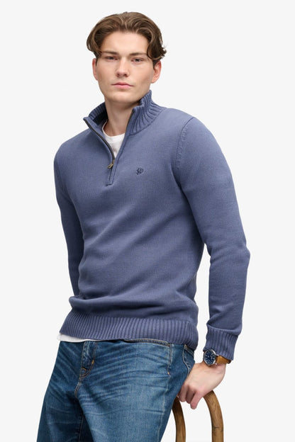 Superdry M6110764A Cotton Half Zip Knit Jumper Soft Navy
