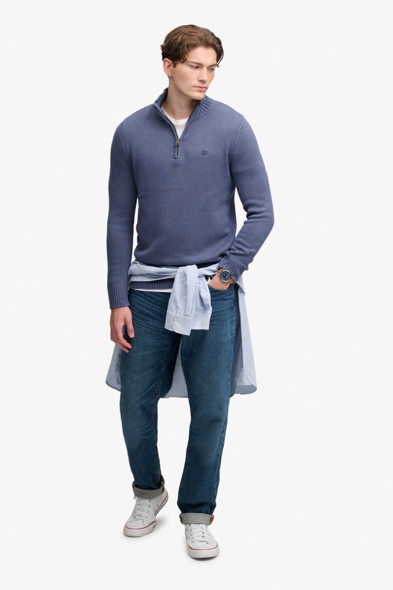 Superdry M6110764A Cotton Half Zip Knit Jumper Soft Navy