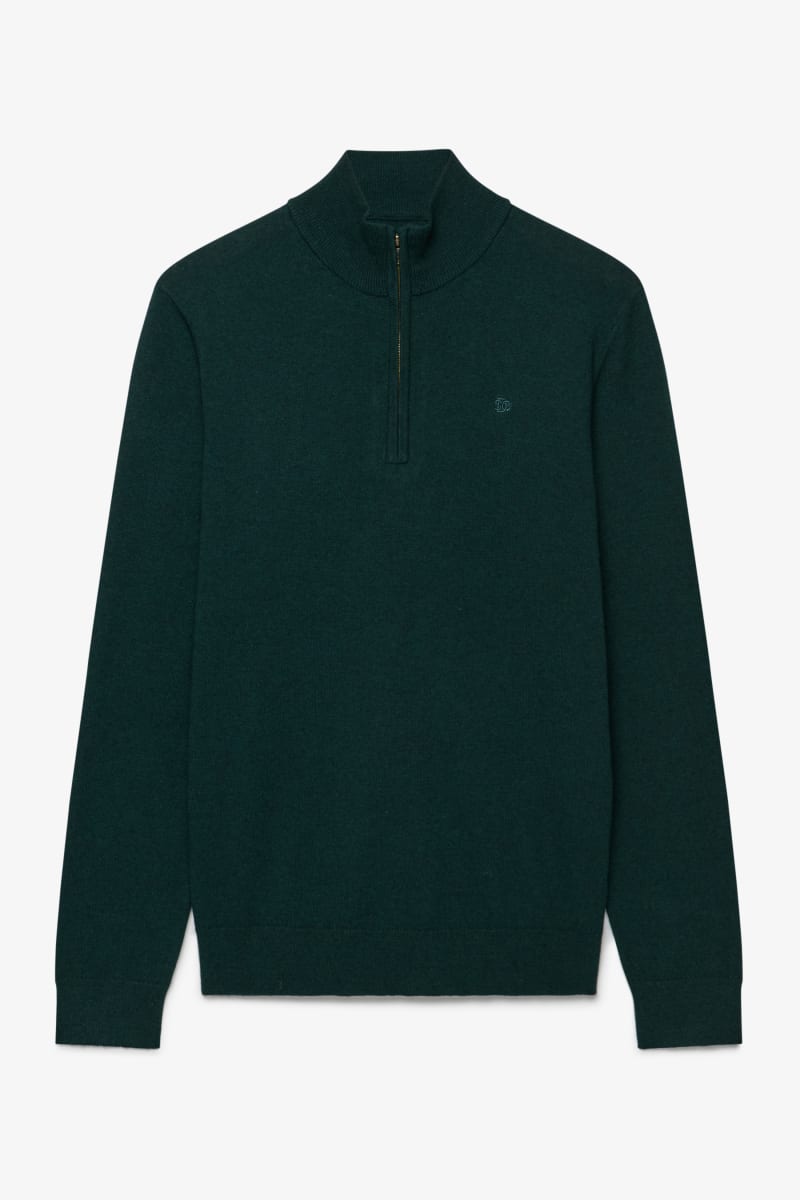 Superdry Essential Lightweight Wool Blend Half Zip - Deep Pine Green