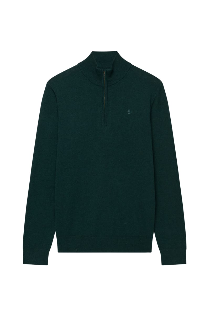Superdry Essential Lightweight Wool Blend Half Zip - Deep Pine Green