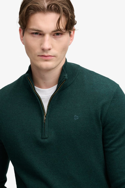 Superdry Essential Lightweight Wool Blend Half Zip - Deep Pine Green